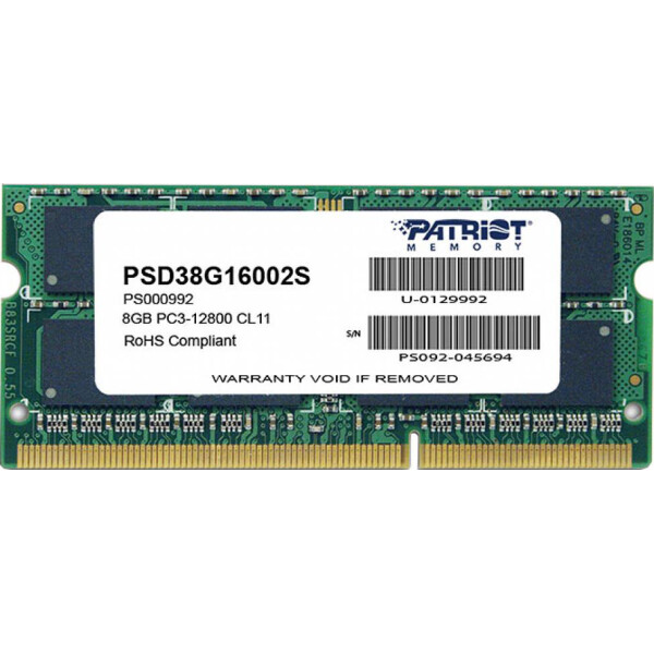 

Оперативная память PATRIOT 8 GB SO-DIMM DDR3 1600 MHz (PSD38G16002S)