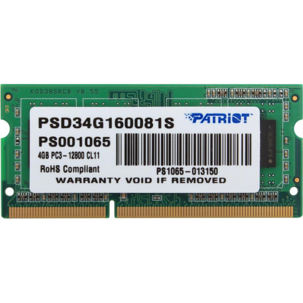 

Оперативная память PATRIOT 4 GB SO-DIMM DDR3 1600 MHz (PSD34G160081S)