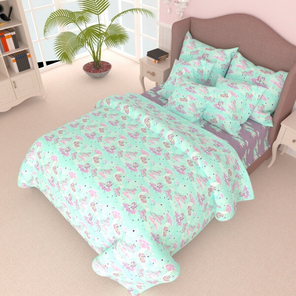 

Комплект постельного белья Уютная Жизнь Детский Полуторный 150x220 (K-BH-7514-A-B-green-grape) Единороги на зеленом