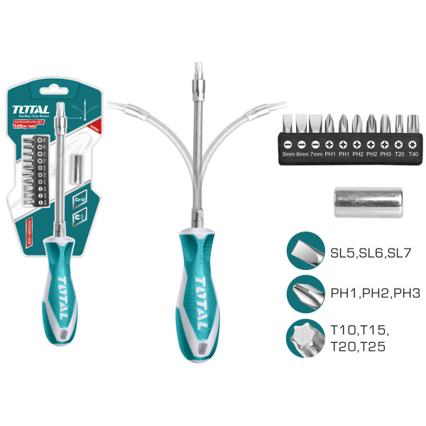

Отвертка TOTAL THT250FL1206 с гибким стержнем и насадками (6495231)