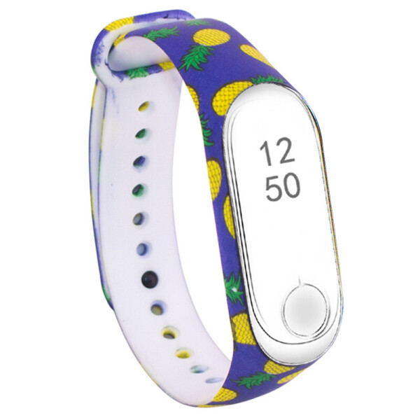 

Силиконовый ремешок с рисунком для Xiaomi Mi Band 3/4 (Ананасы / Синий) (926426)