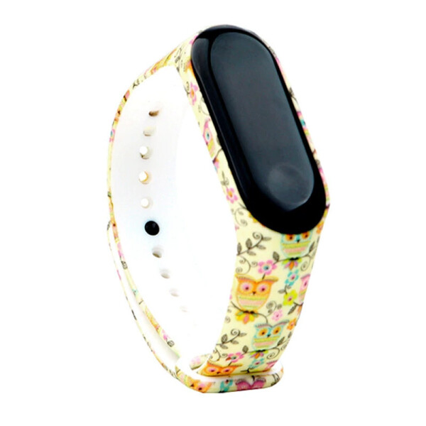 

Силиконовый ремешок с рисунком для Xiaomi Mi Band 3/4 (Совы / Бежевый) (902981)