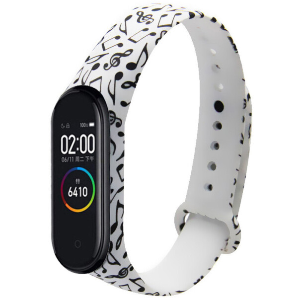 

Силиконовый ремешок с рисунком для Xiaomi Mi Band 3/4 (Ноты / Белый) (902974)