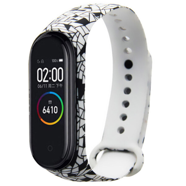 

Силиконовый ремешок с рисунком для Xiaomi Mi Band 3/4 (Мозаика / Черно-белый) (902973)