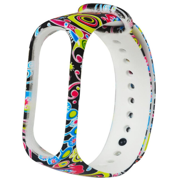 

Силиконовый ремешок с рисунком для Xiaomi Mi Band 3/4 (Восточный орнамент / Черный) (902967)