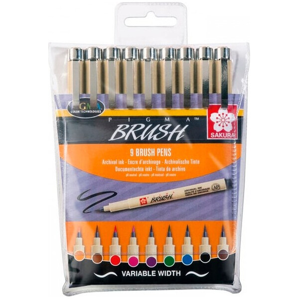 

Набор линеров кисточек Sakura Pigma Brush 9 цветов (POXSDKBR9)