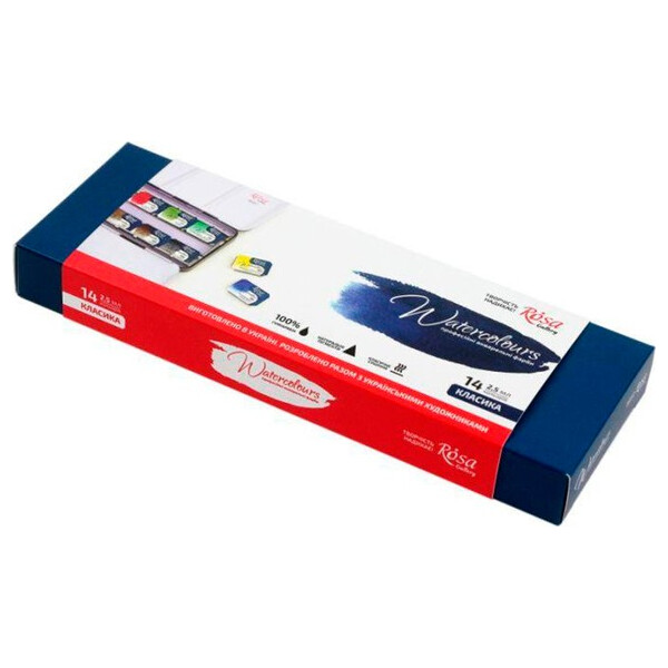 

Набор акварельных красок ROSA Gallery "Классика" 2,5 мл кюветы 14 цветов в металлическом пенале (340014)