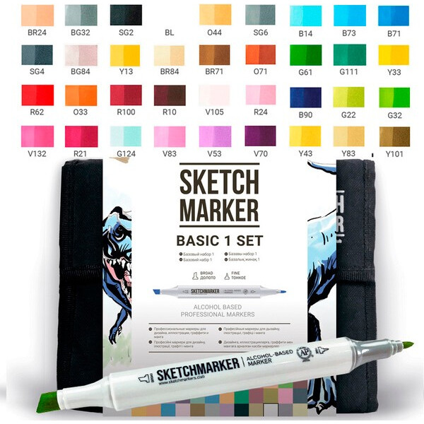 

Набор маркеров SKETCHMARKER Базовые цвета 36 цветов + сумка (36bas1)