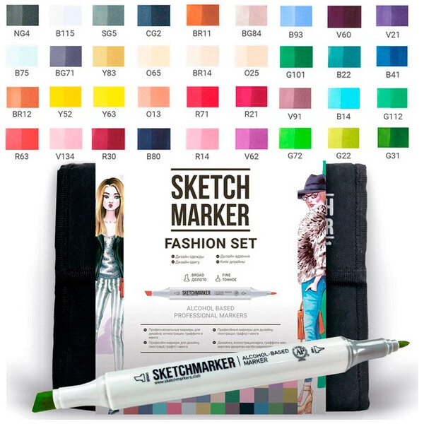 

Набор маркеров SKETCHMARKER Дизайн одежды 36 цветов + сумка (36fash)