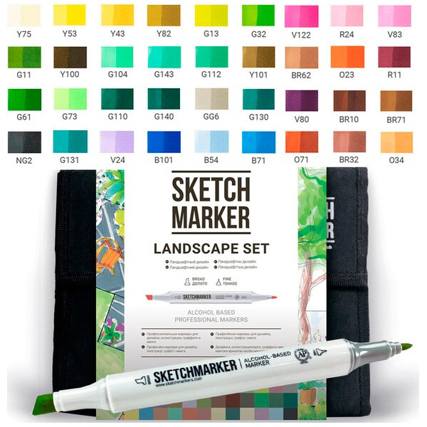 

Набор маркеров SKETCHMARKER Ланшафтный дизайн 36 цветов + сумка (36land)