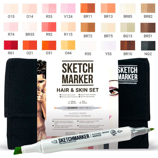 

Набор маркеров SKETCHMARKER Телесные тона 24 цвета + сумка (24skin)