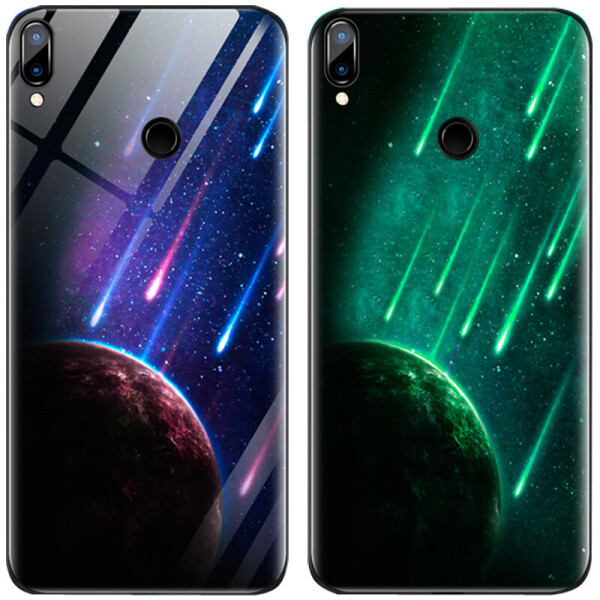 

TPU+Glass чехол светящийся в темноте для Xiaomi Redmi Note 7S (Метеорит / Синий) (691228)