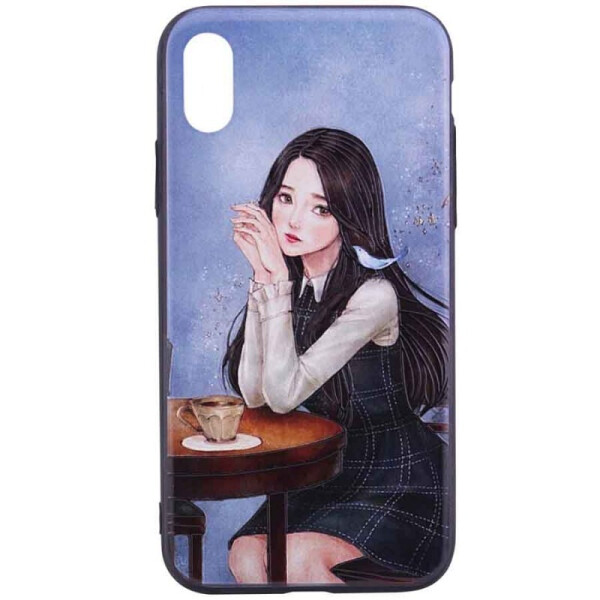 

TPU+PC чехол YCT картина для iPhone XS (5.8") (Девочка в кафе) (542230)