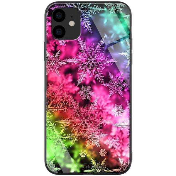 

TPU+Glass чехол ForFun для Apple iPhone 11 (6.1") (Разноцветные Снежинки / Розовый) (790075)