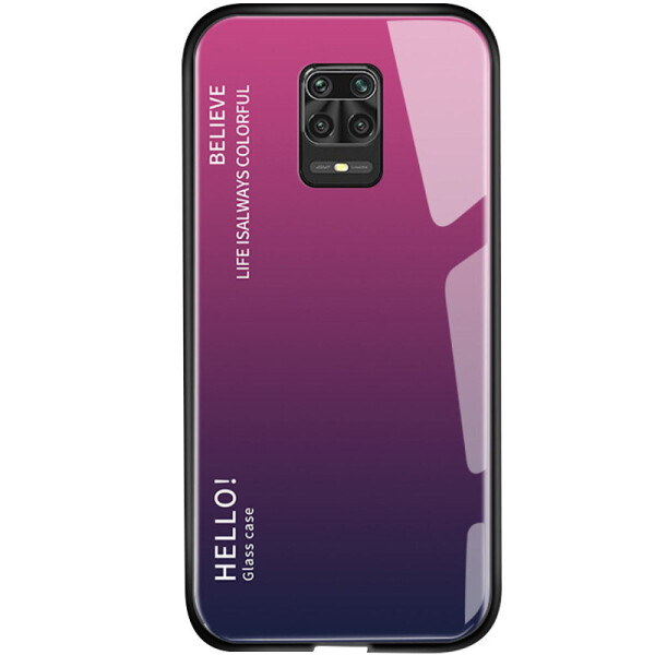 

TPU+Glass чехол Gradient HELLO для Xiaomi Redmi Note 9 Pro Max (Малиновый) (926554)