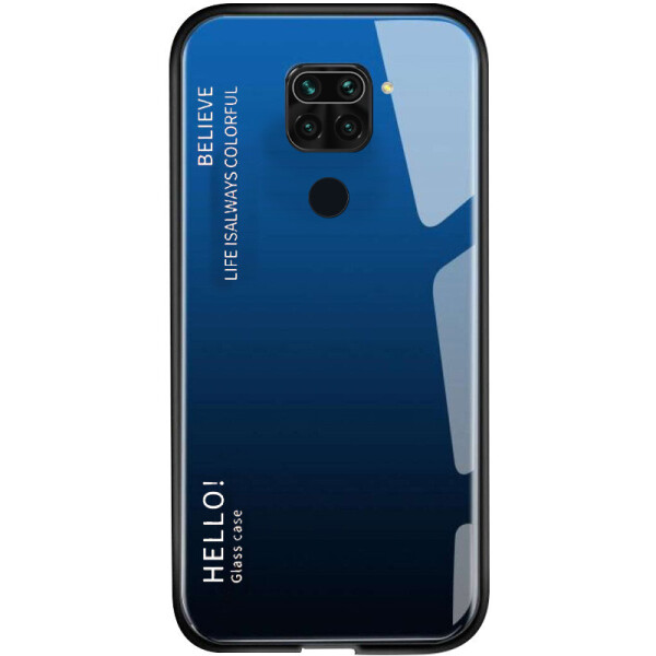 

TPU+Glass чехол Gradient HELLO для Xiaomi Redmi Note 9 (Синий / Черный) (926548)