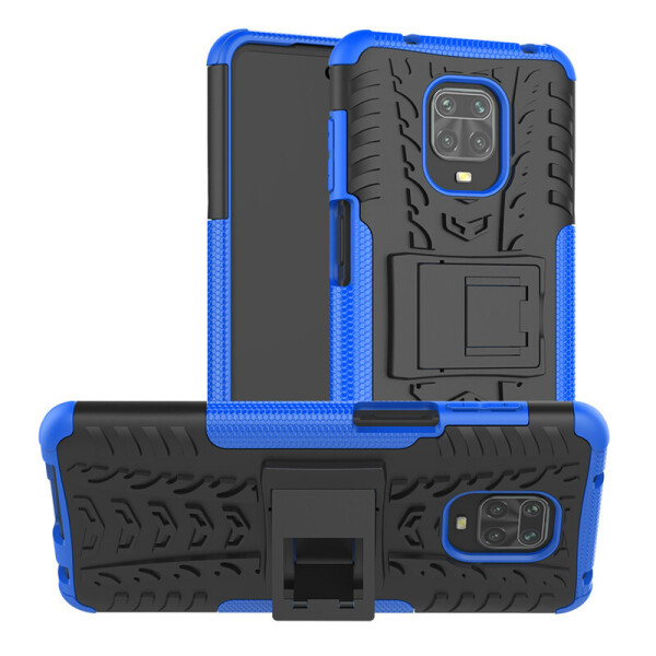 

Чехол Armored для Xiaomi Redmi Note 9 Pro противоударный бампер с подставкой синий