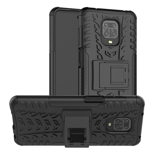 

Чехол Armored для Xiaomi Redmi Note 9 Pro противоударный бампер с подставкой черный