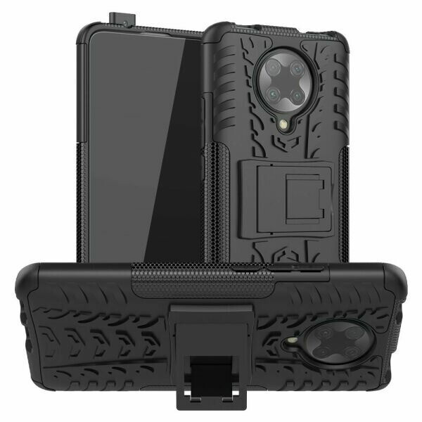 

Чехол Armored для Xiaomi Poco F2 Pro противоударный бампер с подставкой черный