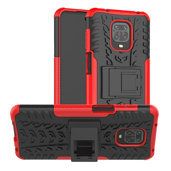 

Чехол Armored для Xiaomi Redmi Note 9 Pro Max противоударный бампер с подставкой красный
