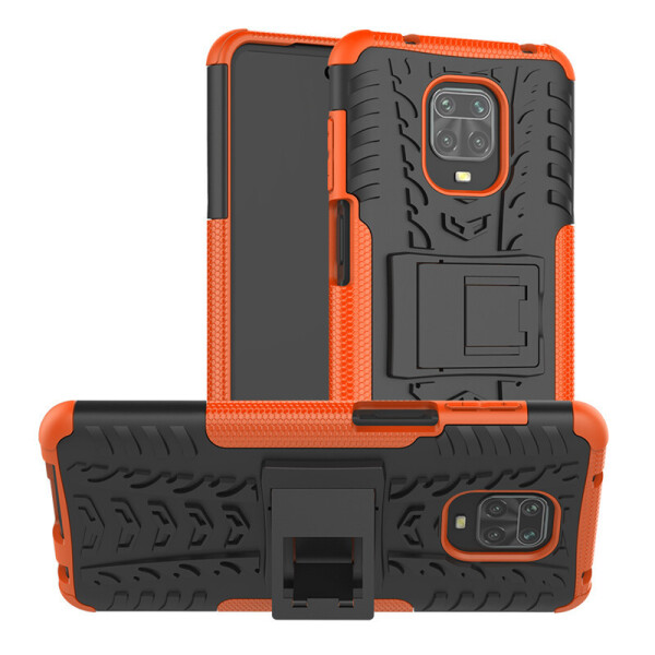 

Чехол Armored для Xiaomi Redmi Note 9 Pro Max противоударный бампер с подставкой оранжевый
