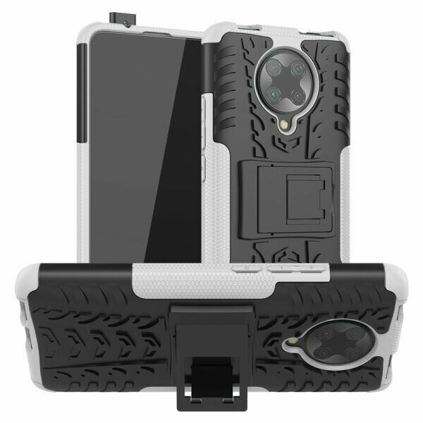 

Чехол Armored для Xiaomi Redmi K30 Pro противоударный бампер с подставкой белый