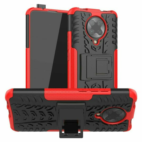 

Чехол Armored для Xiaomi Redmi K30 Pro противоударный бампер с подставкой красный