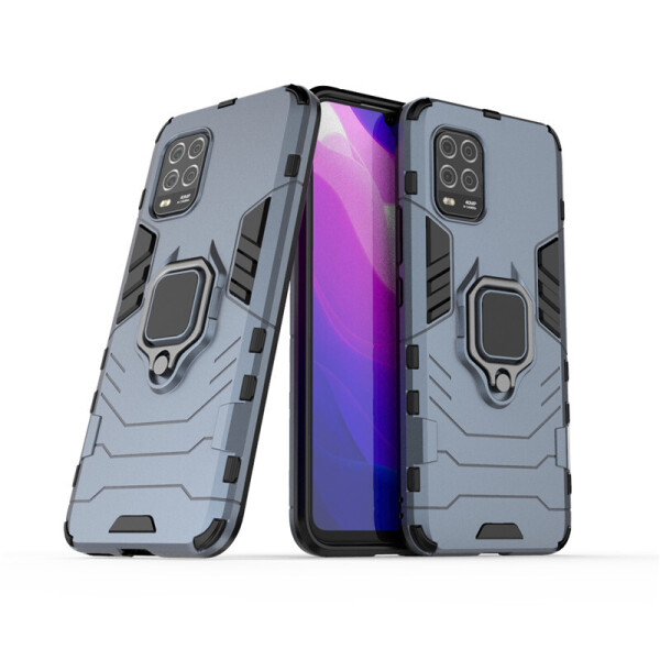 

Чехол Ring case для Xiaomi Mi 10 Lite бронированный бампер с кольцом темно-синий