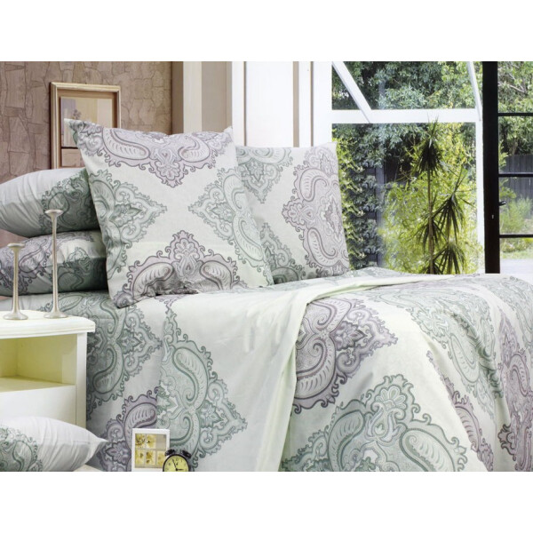 

Комплект постельного белья Еней-Плюс Полуторный ПП0007 серый, зеленый