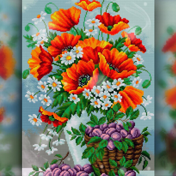 

Алмазная вышивка Натюрморт с маками и сливами 30x40 The Wortex Diamonds (TWD10057)
