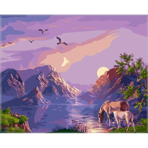 

Картина по номерам Закат в горах, 40x50 см., Babylon Premium