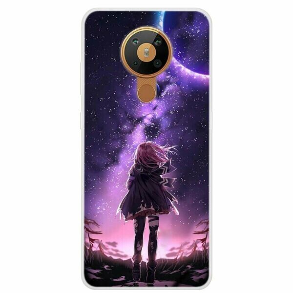 

Силиконовый (TPU) чехол Deexe Life Style для Nokia 5.3 - Girl and Moonlight