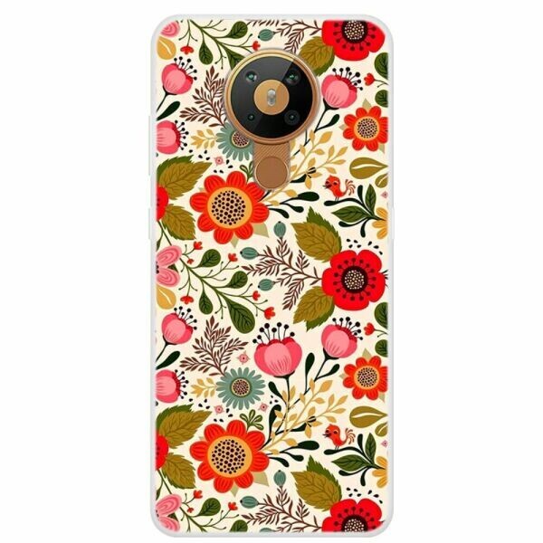 

Силиконовый (TPU) чехол Deexe Life Style для Nokia 5.3 - Red Flowers