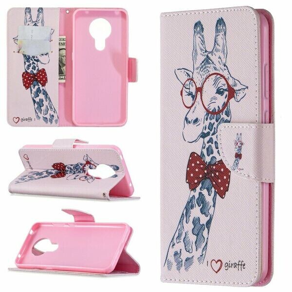 

Чехол-книжка Deexe Color Wallet для Nokia 5.3 - Adorable Giraffe Wearing Glasses