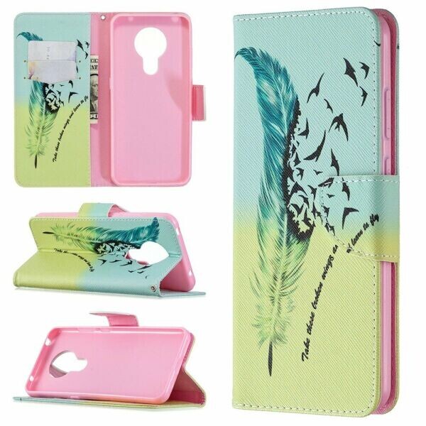 

Чехол-книжка Deexe Color Wallet для Nokia 5.3 - Feather Pattern