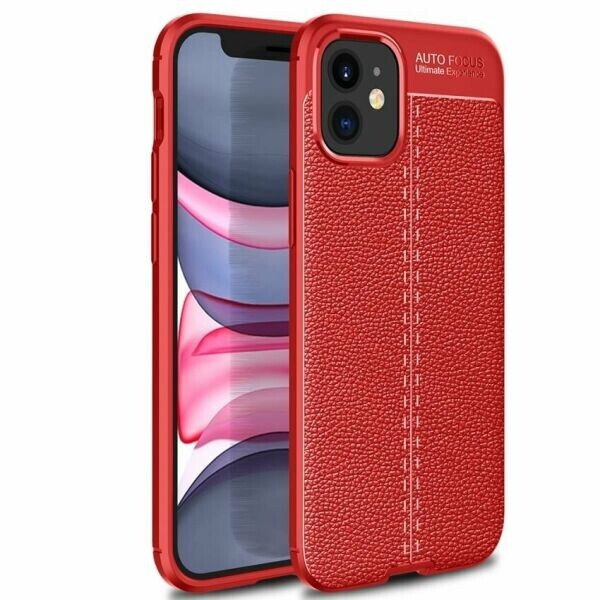 

Защитный чехол Deexe Leather Cover для Apple iPhone 12 - Red
