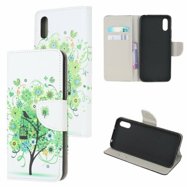 

Чехол-книжка Deexe Color Wallet для Xiaomi Redmi 9A - Green Flower Tree