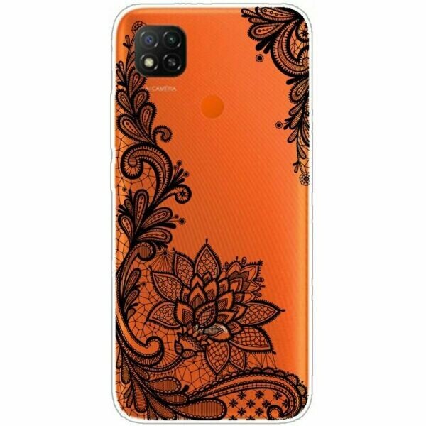 

Силиконовый (TPU) чехол Deexe Pretty Glossy для Xiaomi Redmi 9C - Black Flower
