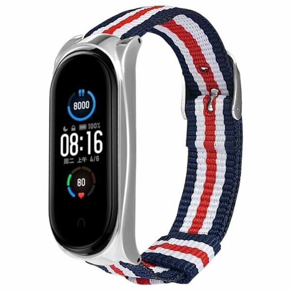 

Ремешок UniCase Nylon для Xiaomi Mi Band 5 - Three Stripes/Silver