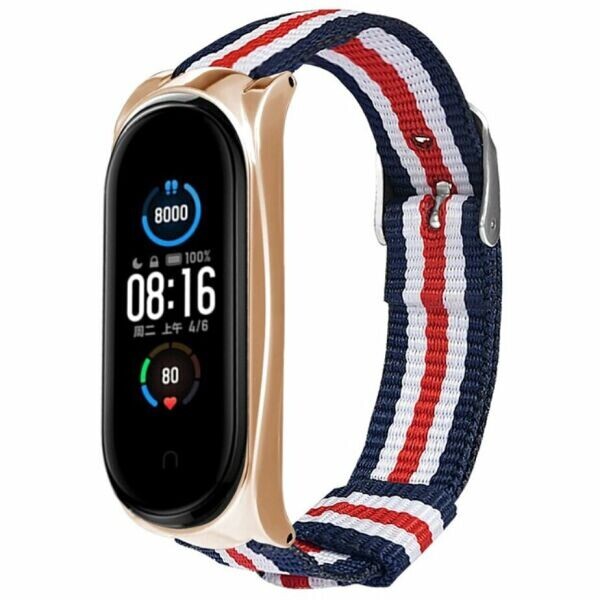 

Ремешок UniCase Nylon для Xiaomi Mi Band 5 - Five Stripes/Gold