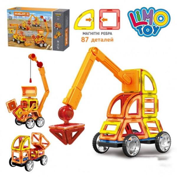 

Магнитный конструктор Limo Toy MAGniSTAR 6001 87 деталей Цветные магниты Строительная техника
