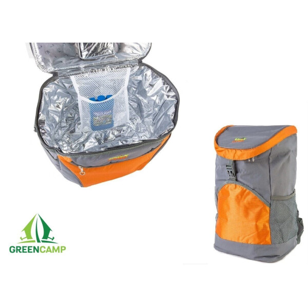 Акція на Термосумка + аккумулятор холода Green Camp, рюкзак холодильник, терморюкзак для пляжа, пикника, отдыха на 19,8 л Серый с оранжевым від Allo UA