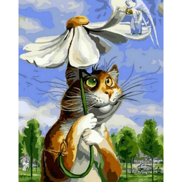 

Картина По Номерам. Rainbow Art "кот С Ромашкой" Gx8338-Ra