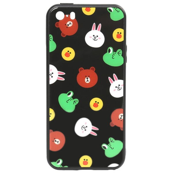 

Чехол-накладка TOTO Cartoon Print Glass Case для Apple iPhone SE/5S/5 Line friends Black