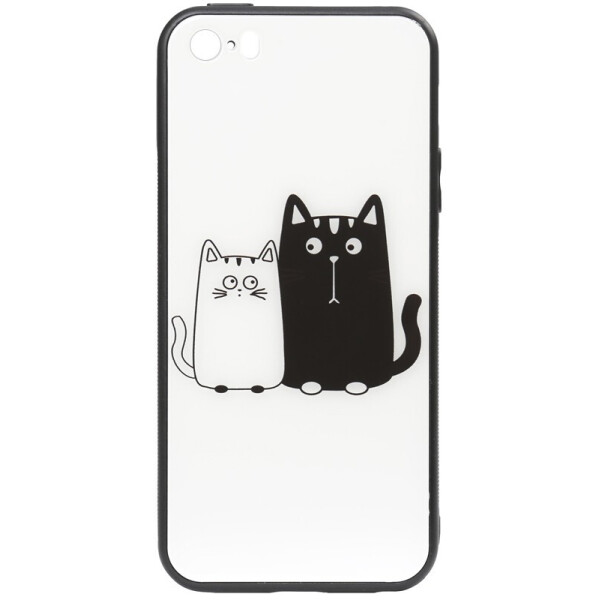 

Чехол-накладка TOTO Cartoon Print Glass Case для Apple iPhone SE/5S/5 Cats White/Black