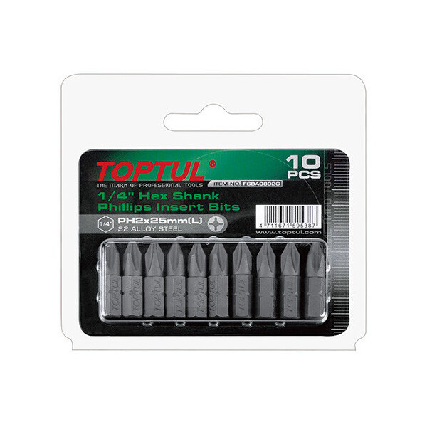 

Набор Насадок Отверточных 1/4" Toptul L25Мм Ph2 10Ед. Fsba0802G