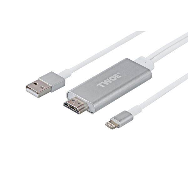 

2E Адаптер Lightning To Hdmi With Usb A Male Cable, Aluminum Shell, 2 M