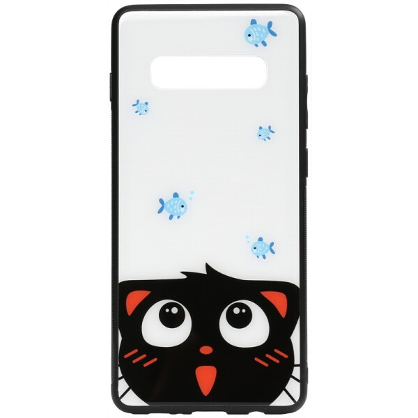 

Чехол-накладка TOTO Cartoon Print Glass Case для Samsung Galaxy S10 Cat and fish