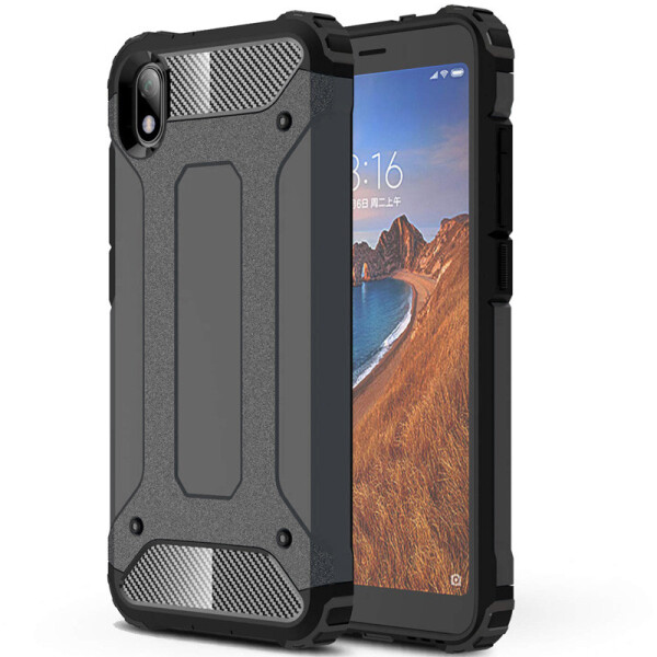 

Бронированный противоударный TPU+PC чехол Immortal для Xiaomi Redmi 7A (Металл / Gun Metal) (715710)