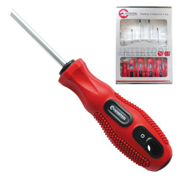 

Набор Отверток 6Ед. (Sl3X75, Sl5X100, Sl6X125, Ph0X75, Ph1X100, Ph2X125) Cr-V, Ergo-Design Intertool Vt-20